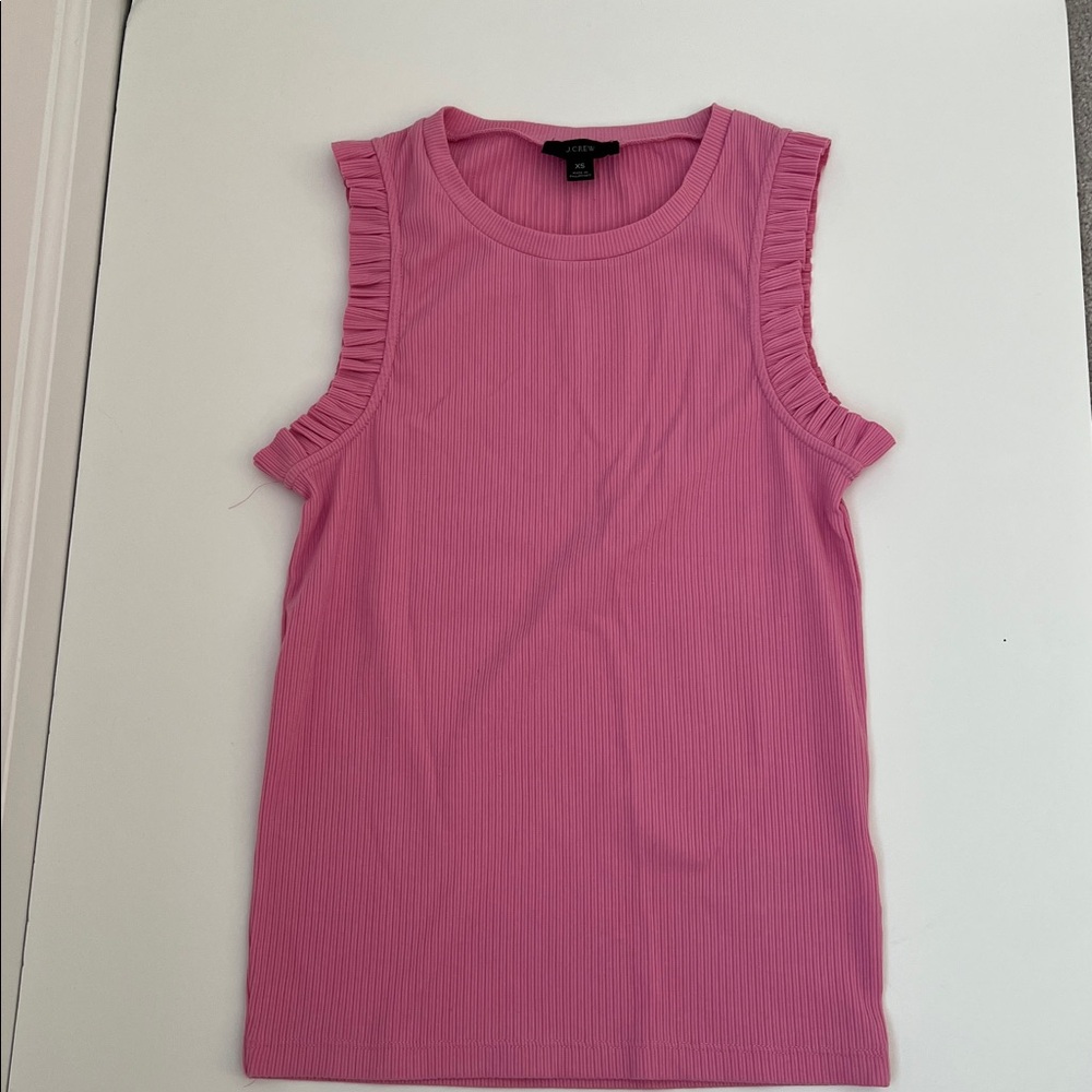 J Crew Pink Sleeveless Top with Ruffle Trim